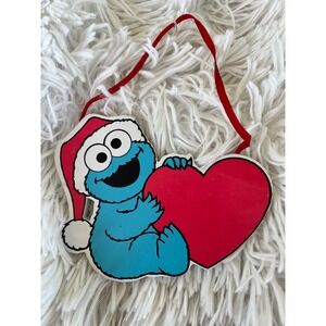 Vintage Cookie Monster Christmas Ornament Santa Hat Heart Jim Henson Sesame St